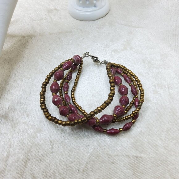 Vintage Teng Yue Multi Band Paper Beaded Bracelet - Picture 2 of 4